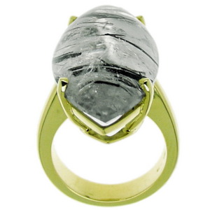 A Chic and Stylish Tourmalated Quartz Ring. Yellow Gold. 18kt. - Click Image to Close